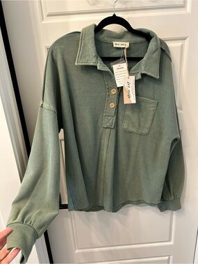 Very J  (NEW IN) Green Button-Front Ribbed Shirt Jacket